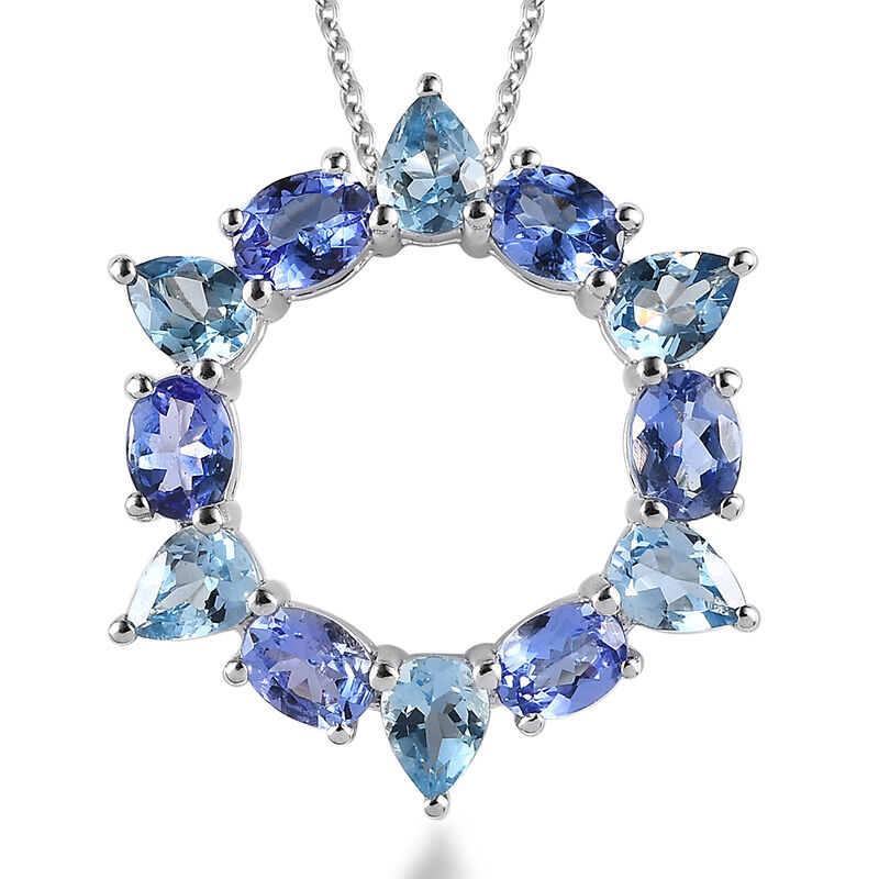 Oval Tanzanite & Pear-Shaped Aquamarine Circle Pendant in 10k White Gold image number null